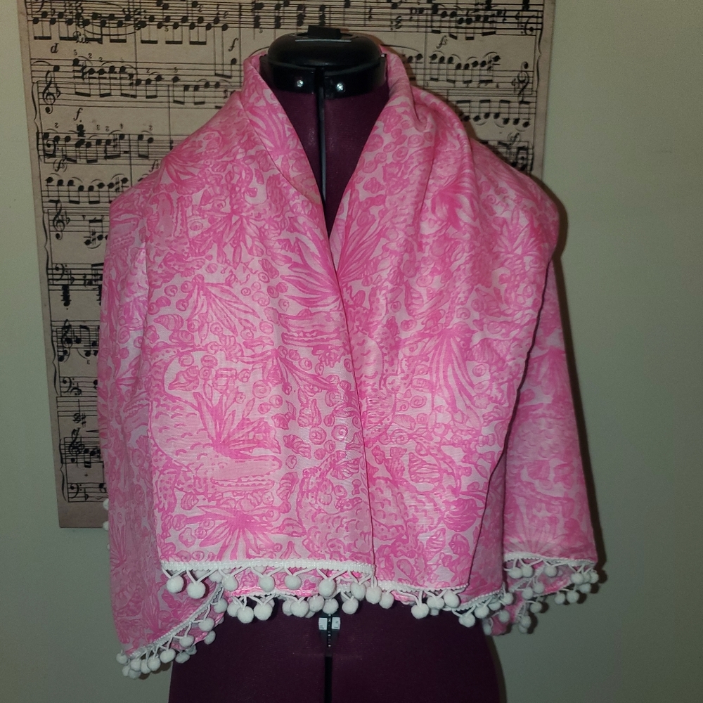 Lilly Pulitzer for Target See Ya Later Alligator Pom Pom Scarf Pink/White